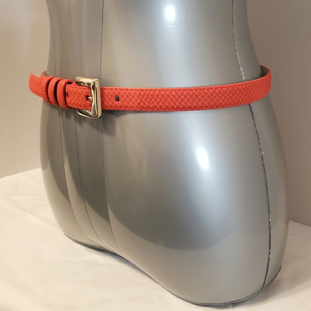 Nine West Women Coral-Orange Leather Snake Print Belt Small